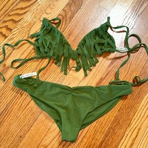 Boys + Arrows green fringe bikini M